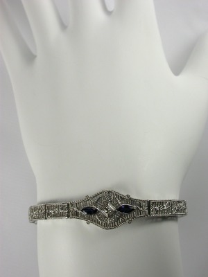 Antique Sapphire and Diamond Filigree Bracelet