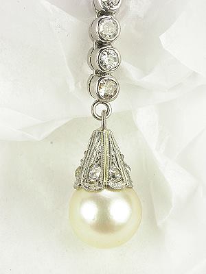 Pearl and Diamond Dangle Antique Earrings