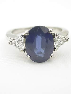 Sapphire Engagement Ring with Trillian Cut Diamonds, RG-2765