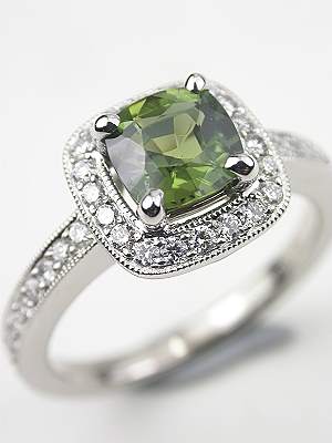 Cushion Cut Green Sapphire Engagement Ring