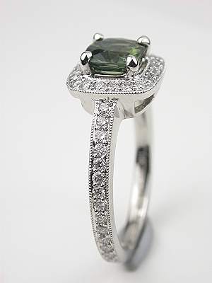 Cushion Cut Green Sapphire Engagement Ring