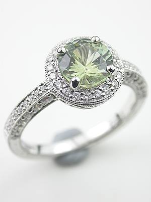 Antique Style Green Sapphire Engagement Ring