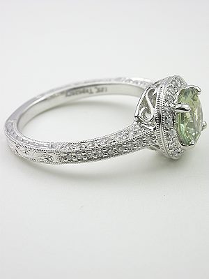 Antique Style Green Sapphire Engagement Ring